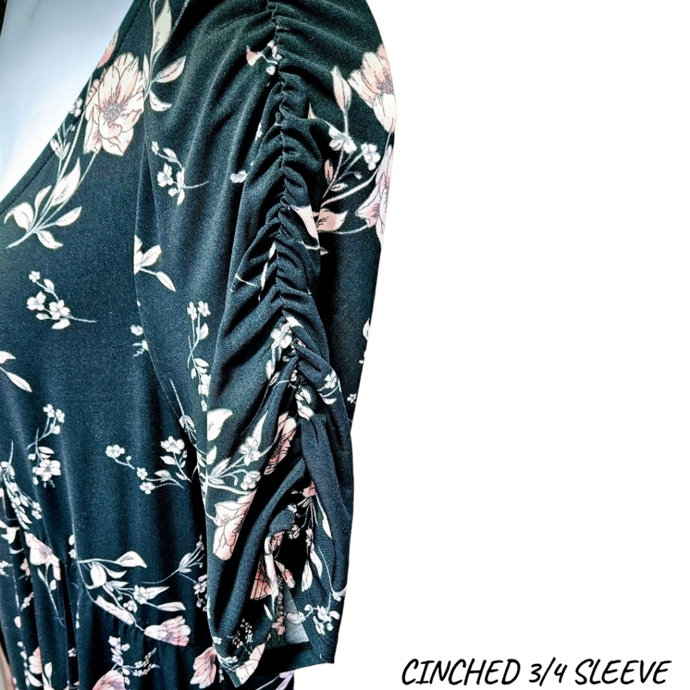 TORRID plus size studio knit cinched Sleeve fit/ flare floral Rose midi dress 3X - Picture 5 of 12